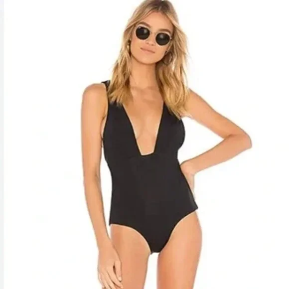 Mara Hoffman‎ Deep Plunge Front One Piece Bathing Suit (Audrey) Black NWT Small - Picture 3 of 12